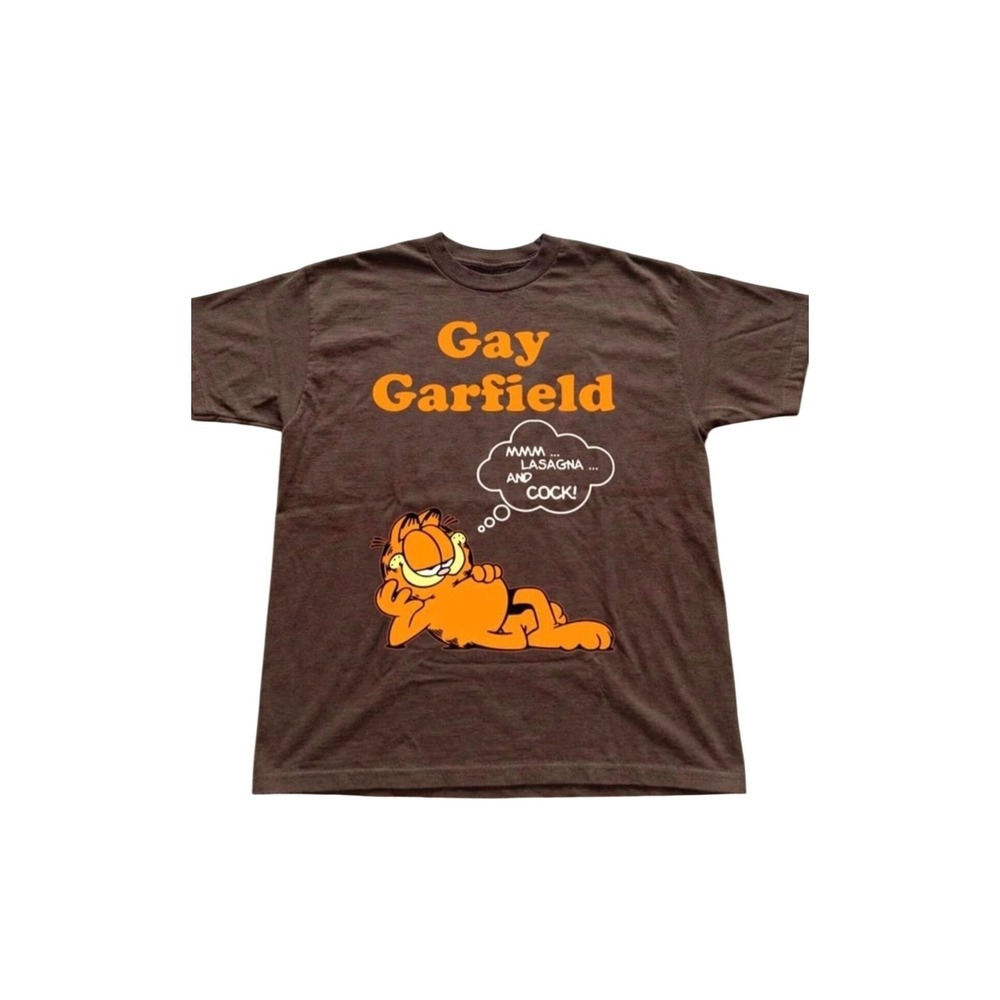 Gay Garfield T-Shirt Brown Gildan Cotton Unisex Short Sleeve Graphic Tee